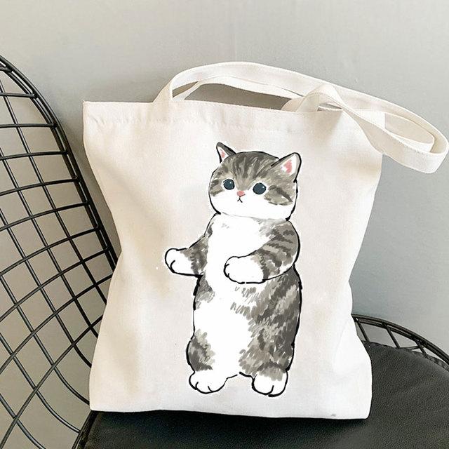 Сумочка с изображением кошки, женская сумка через плечо с женской сумкой для отдыха, уличная пляжная сумка, складная сумка для покупок, черная