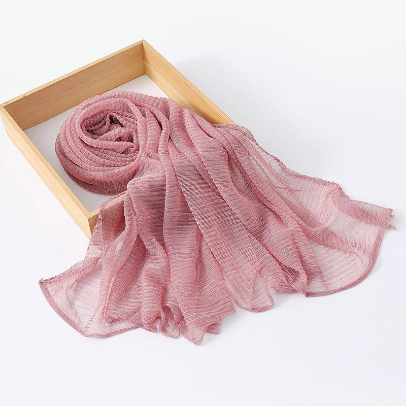 Женские мерцающие хиджабы Однотонный шарф Эластичная пряжа Жатый платок Мусульманский исламский тюрбан Блестящий однотонный шарф Головной убор Обертывание