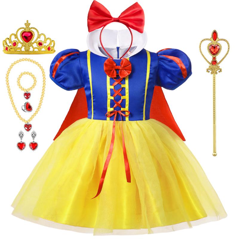 Halloween Girls Snow White Princess Dress Carnival Birthday Costume Party Clothes Dress+Headband+Cape 3PCS Outfits Girls Dresses