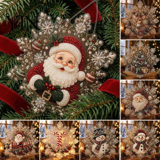 Christmas Craft Kits for Adults Faux Pearl Painting Suncatcher Art Kit, Acrylic Snowflake Shape Board Decorative Gemstone Ornament Sets with