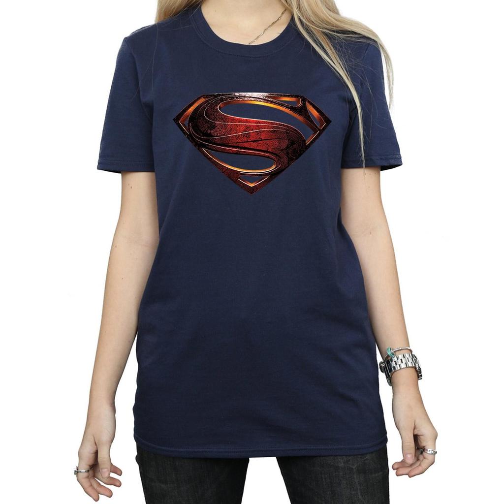 DC Comics Womens/Ladies Justice League Movie Superman Emblem Cotton Boyfriend T-Shirt