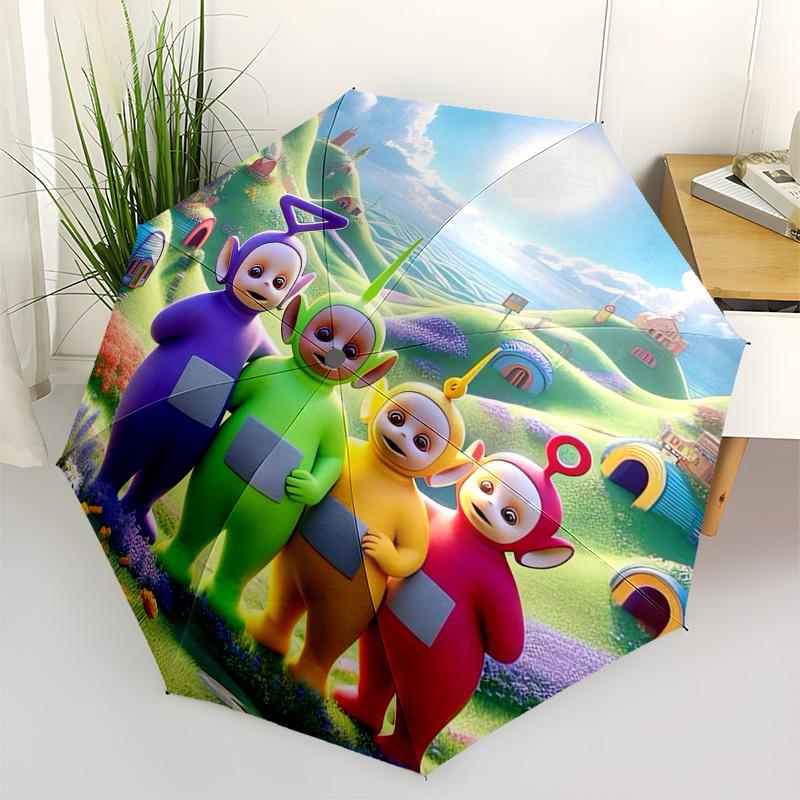 Teletubbies, colorful Themed Automatic Opening and Closing Umbrella, Compact Travel Umbrella, Lightweight and Portable, Suitable for Beach C