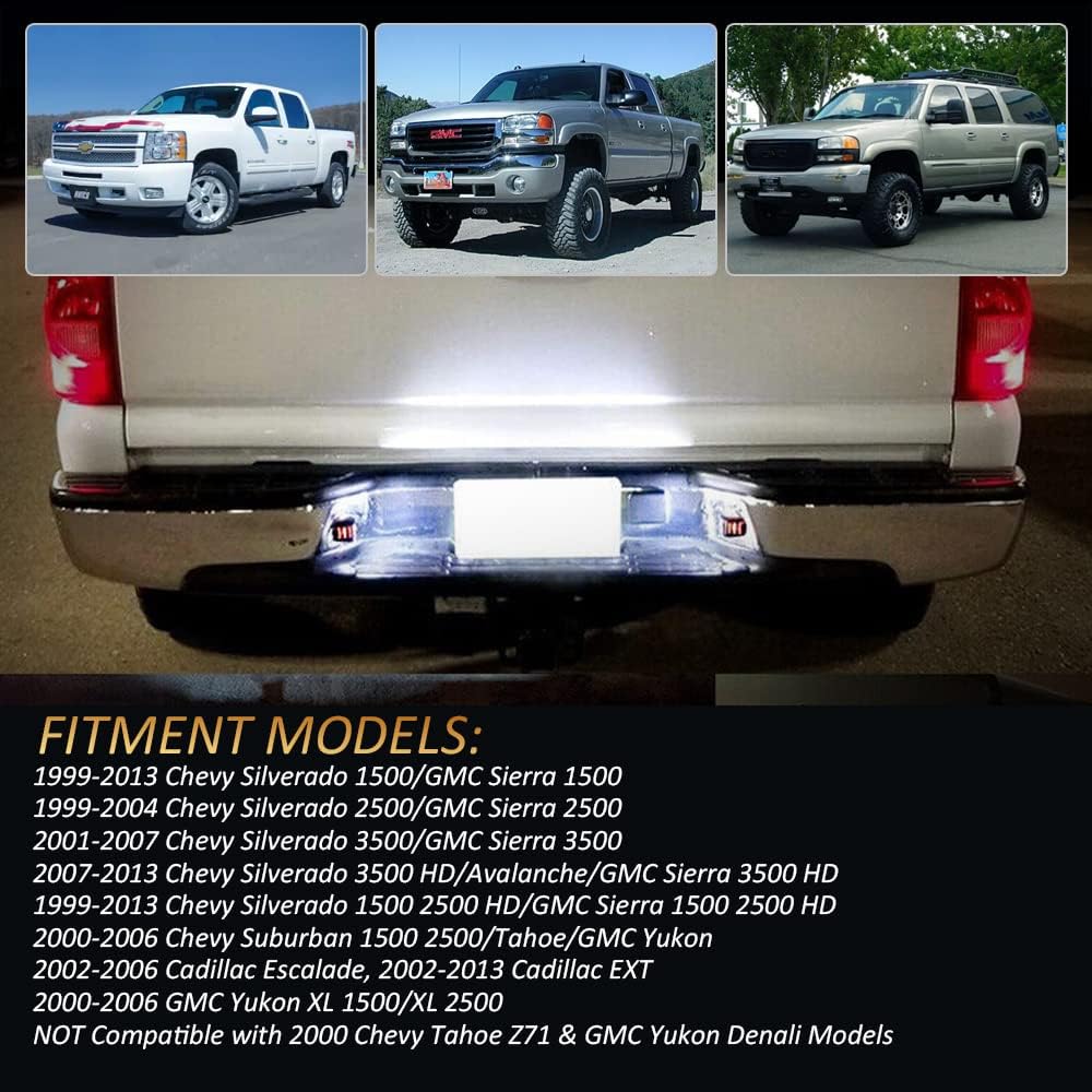 D-Lumina LED License Plate Lights Tag Lamp Assembly w/Red OLED Neon Tube Compatible with Chevy Silverado GMC Sierra 1500 2500 3500 Suburban Tahoe