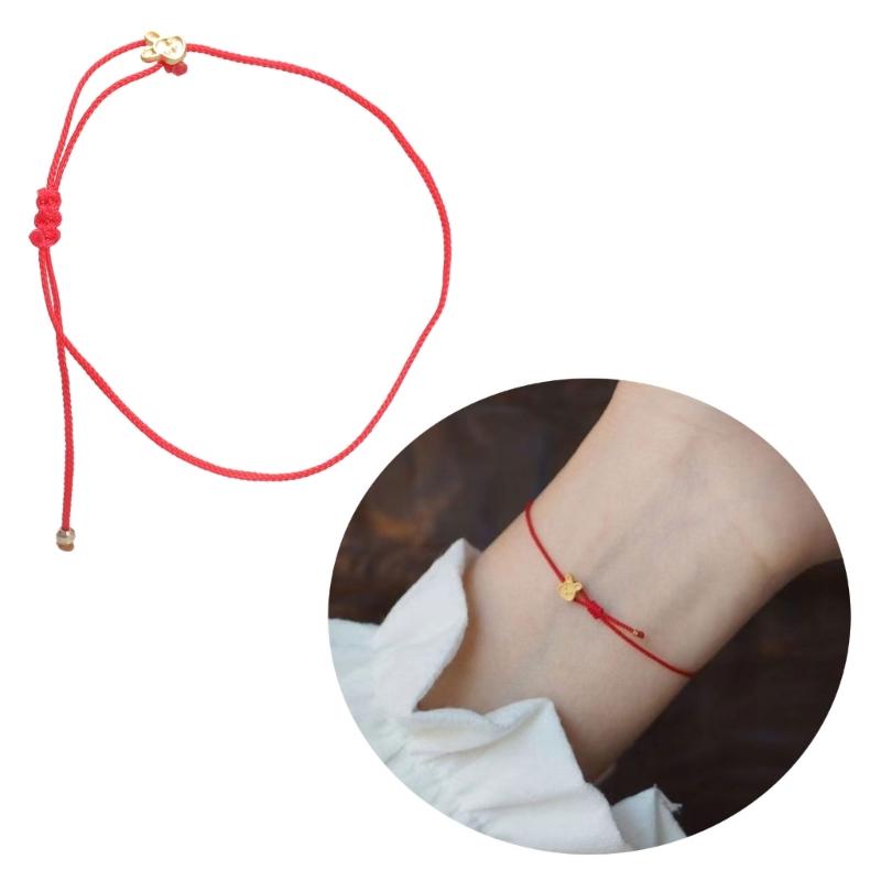 Lucky Red Rope Bracelet Zodiac Gold Plated Rabbit Pendant Hand Knotted Adjustable Charm Bracelet for Men and Women