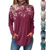 Women's Fashionable Casual High Neck Printed Long Sleeve T-Shirt Pullover Top