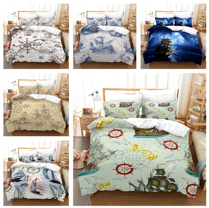 3D Sailing Themed Bedding Set, Anchor Duvet Cover Pillowcases 2/3pcs Soft Quick Drying Cover Set Boys' Teens Gift