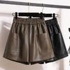 2024 Plus Size Autumn Winter Shorts Women New Solid PU Leather Casual Loose Wide Leg Pants Short Pants