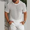 Men Round Neck Short Sleeve Hollow Out Fishnet T-Shirts Mesh Sheer Tops
