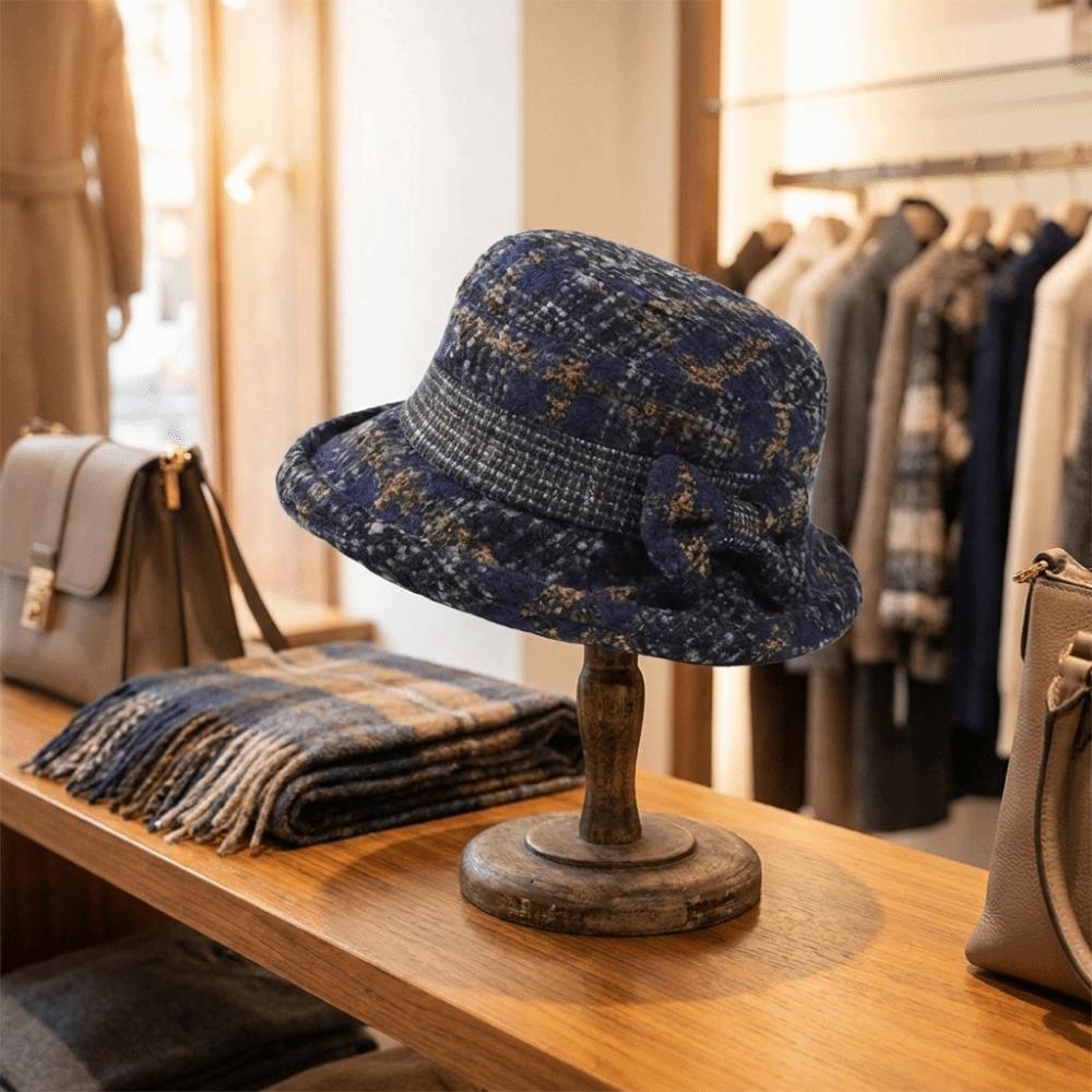 Thickened Bow Top Hat Windproof Cloche Hat Ladies Middle Aged Women Bucket Hat Autumn