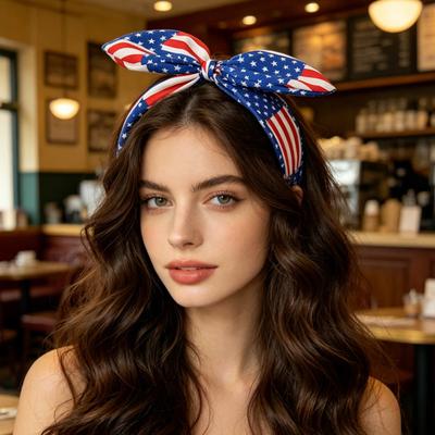 Женская повязка на голову с изображением флага США и символикой Дня независимости, трехмерная повязка в форме заячьих ушек с бантом, наполнитель из губки, нескользящая основа для волос.