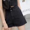 Classic and Minimalist Fashion Versatile Ultra-high Waist Double-button Female Rolled Edge Summer Black Thin Denim Shorts Individuality Trendiness