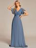 Ever-Pretty Women's Double V-Neck Empire Waist  Floor Length Chiffon Evening Dresses with Short Flutter Sleeves