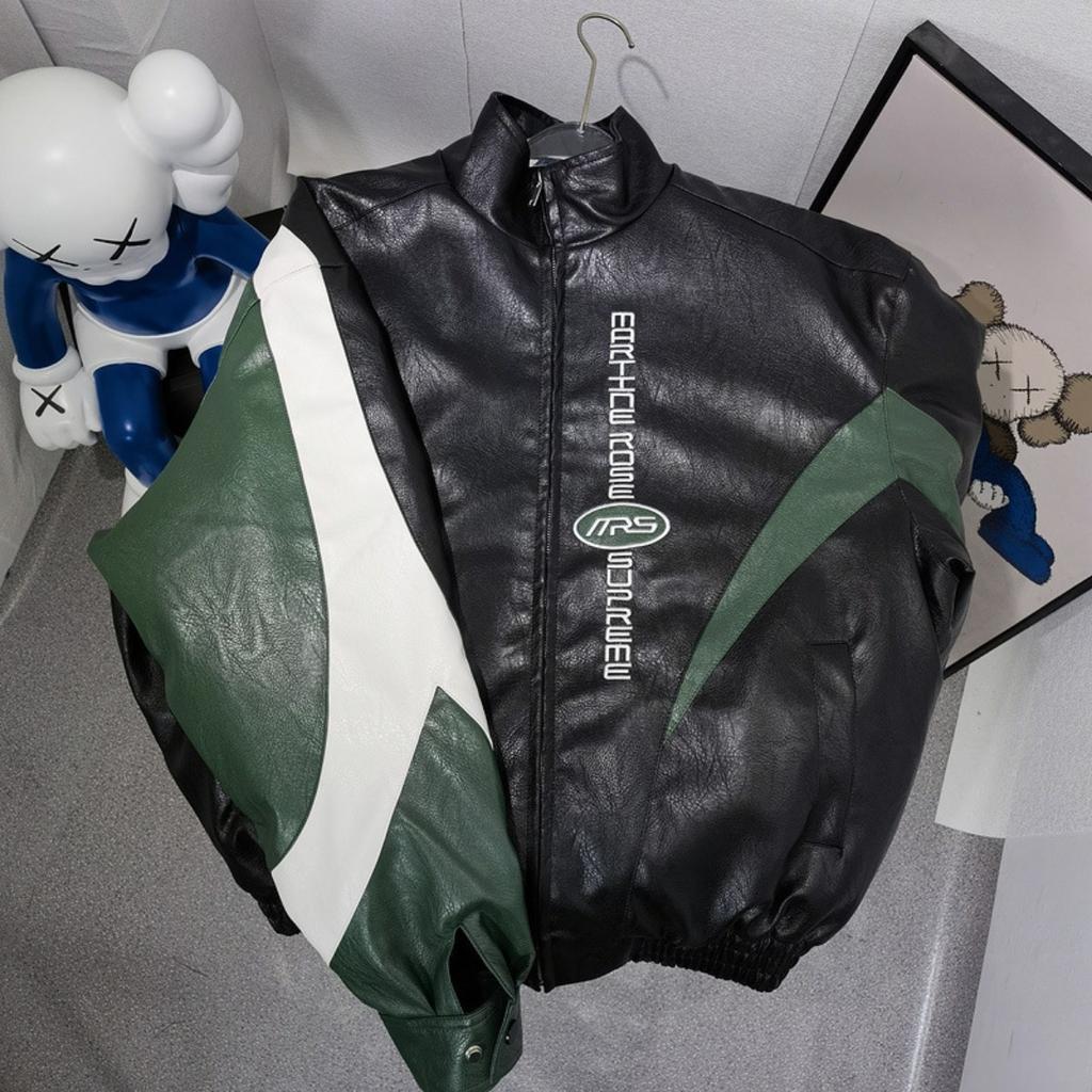 EastRogue Heavy-duty Leather Jacket with Retro Patchwork and Embroidery, Motorcycle Style, INS Couple Jacket, Outerwear