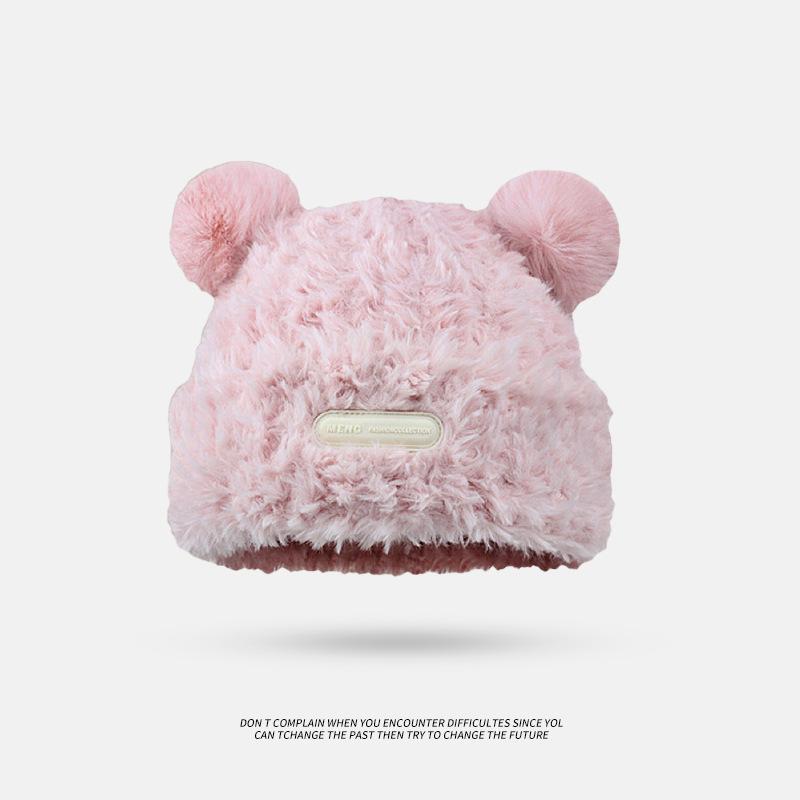 Плюшевая вязаная шапка Осень и Зима Теплая шапка с защитой ушей Большой обхват головы Шапка-пуловер Универсальная шерстяная шапка для защиты от холода