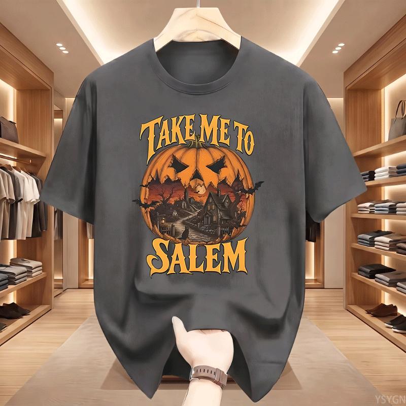Vintage Halloween Take Me To Salem TShirt Unisex Witch T Shirt Design Cotton Short Sleeve Pumpkin Spooky Season Tees Clothes