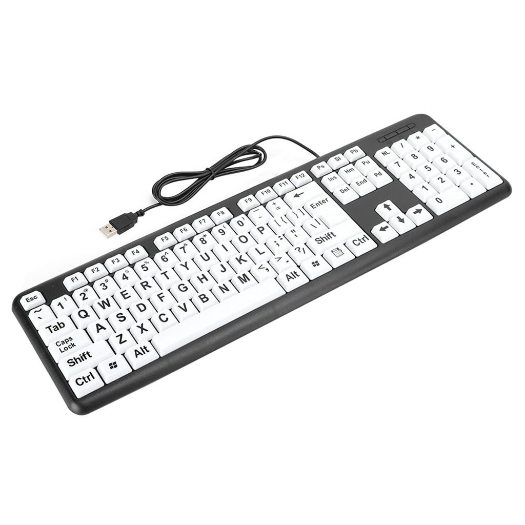 Черная клавиатура для слабовидящих, USB, проводная, клавиатура для пожилых людей с белыми большими клавишами, раскладка США QWERTY