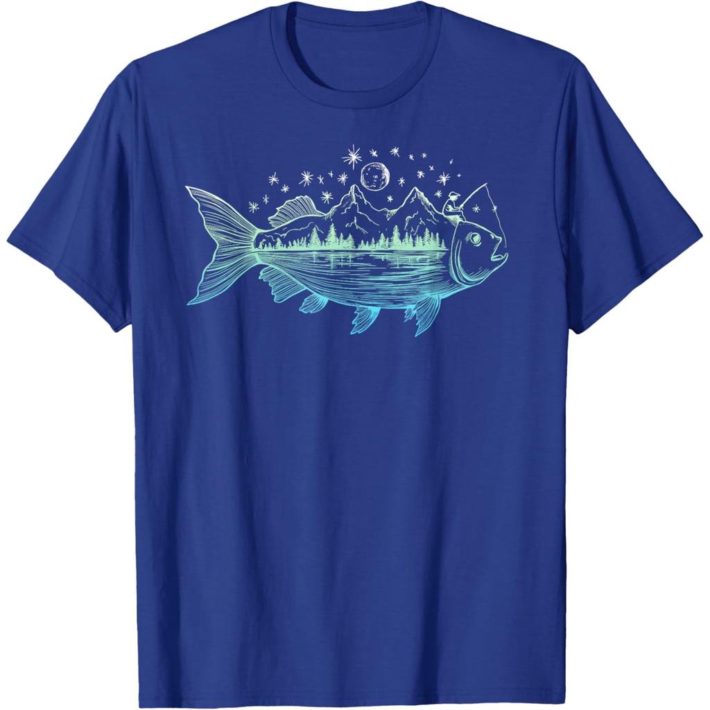 Cool Fish Shaped from Mountains Nature Scene Fishing TShirt