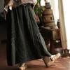 Johnature Women Vintage Green Skirts Elastic Waist Patchwork Loose Autumn Chinese Style Female A-Line Skirts