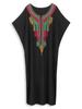 EDOLYNSA Colorful Embroidered Black Women Robe Kaftan Bohemian Long Dress Relaxed Vacation House Dress Swimsuit Cover-up Q1660