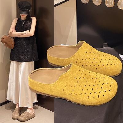 Баотоу полутапочки женские летние новые дышащие туфли на плоской подошве с отверстиями ленивые туфли на один педаль