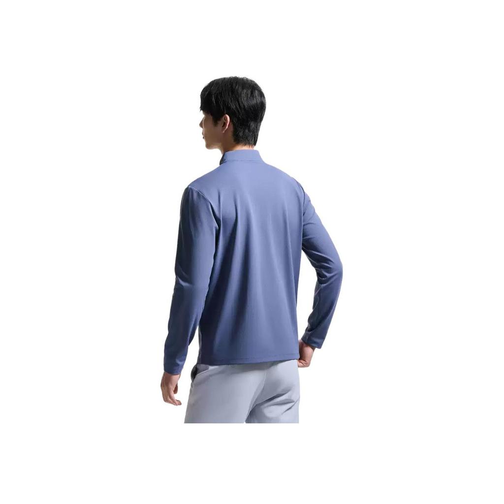 Anta Plain Stand Collar Long Sleeve T-Shirt Men Tops Muse-Blue 952437401-2