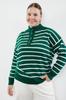 Женский модный стильный свитер больших размеров, зеленый трикотаж в разноцветную полоску, свитер