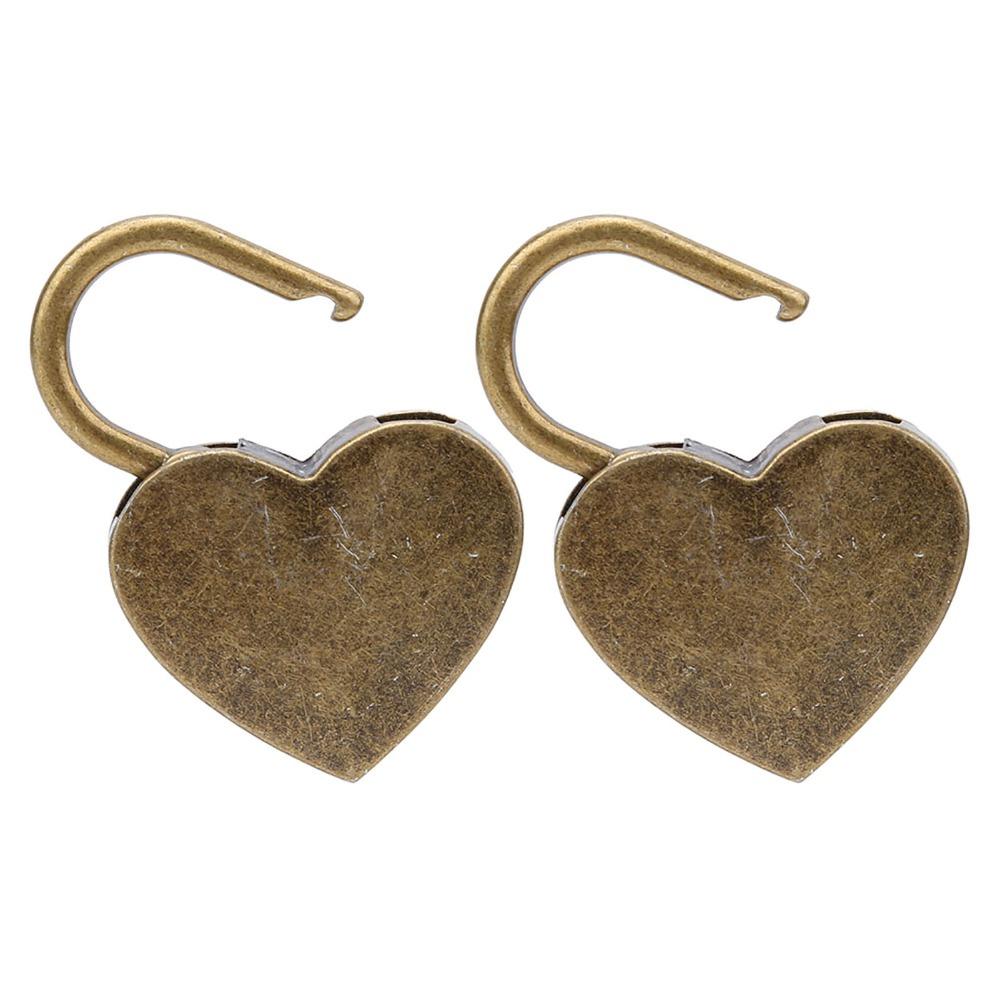 2sets Antique Style Heart Shaped Padlocks Bronze Finish Metal Padlock Set For Craft Supplies