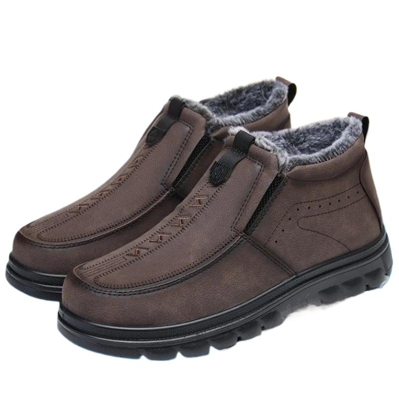 Модные зимние ботинки для мужчин, новинка зимней обуви, мужская обувь на платформе, нескользящая, модная повседневная рабочая обувь из хлопка, толстая плюшевая меховая обувь брендов