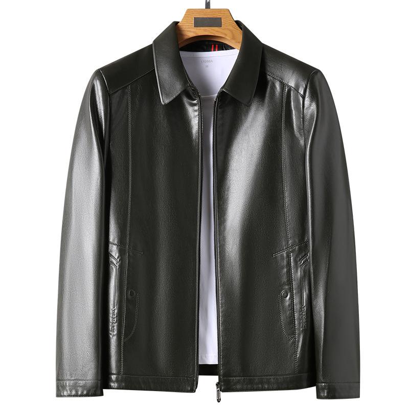 Кожаная куртка мужская осенне-зимняя новая мужская одежда с воротником-лацканом мягкая кожаная куртка для мужчин среднего возраста свободная и повседневная