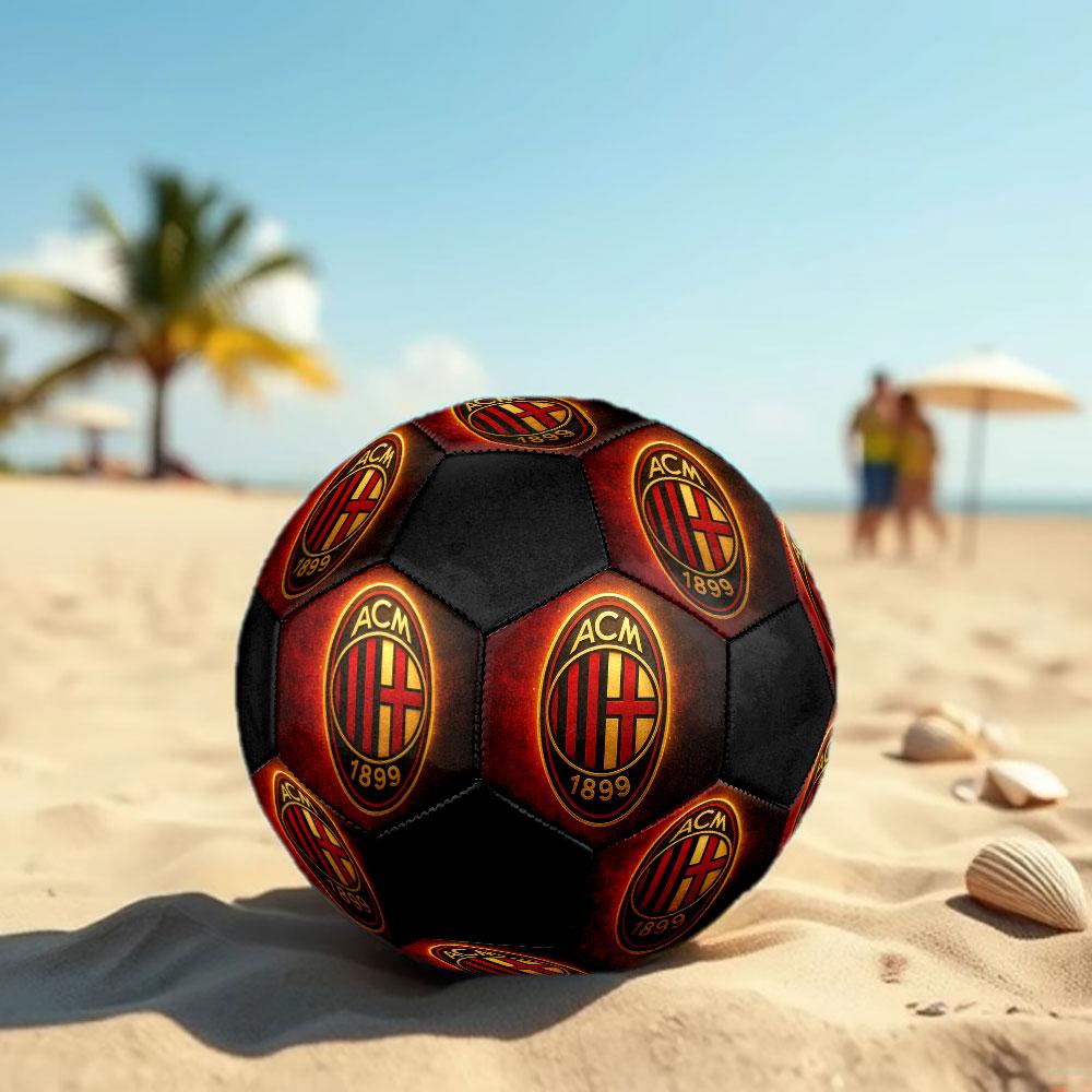 AC Milan Size 5 Soccer Ball, Machine-Stitched PVC, Durable & High Bounce, All Ages Fit, fan merchandise, matches & outdoor use.