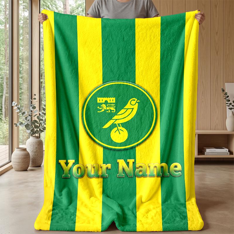 Norwich City Custom Name Text Flannel Blanket Soccer Logo Personalized Fleece Throw Blanket Special Gift For Sofa Bedroom Home