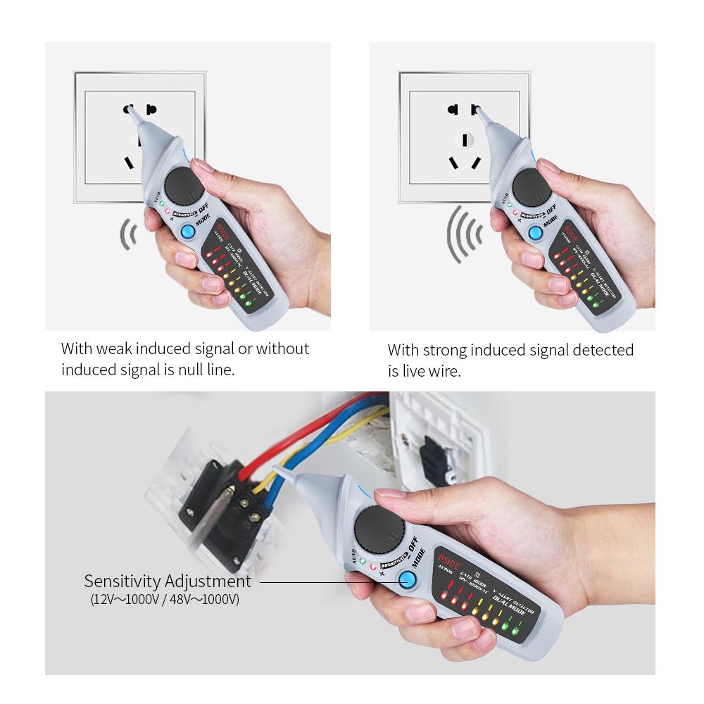 BSIDE Non contact AC Voltage Tester Pen Shaped V Alert Detector Auto Manual Dual Mode NCV Tester Live Wire Check with