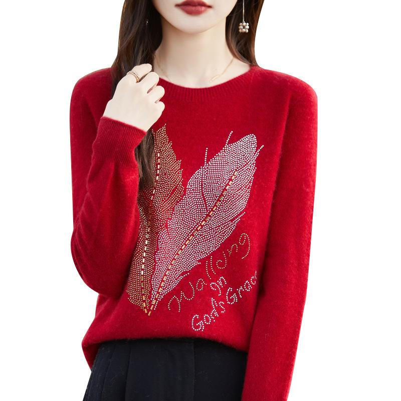 Осенне-зимний свитер-пуловер, женский свитер с круглым вырезом, трикотажная рубашка с окантовкой, облегающий свитер с эффектом дрели