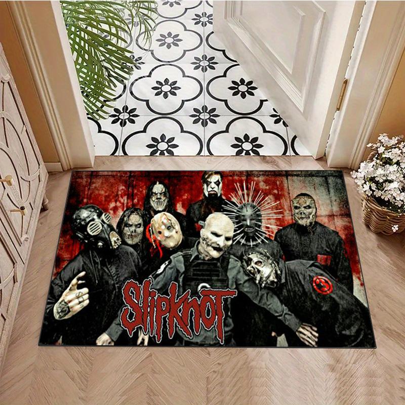 Slipknot Retro Band Portrait Area Rug Non Slip Mat, Red Grunge Background Metal Music Carpet for Bedroom Decor