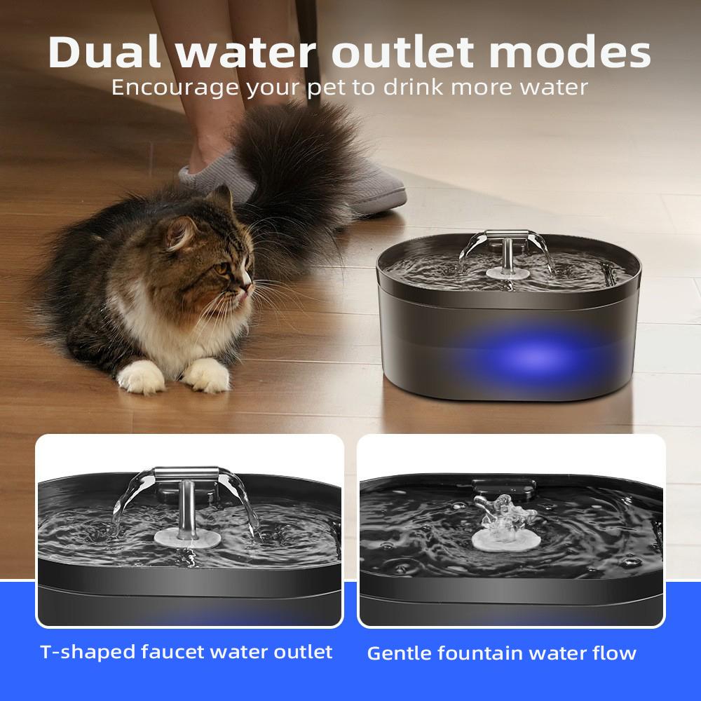 2.2L Cat Water Fountain Smart Pet Drinking Fountain with Filter LED Light Activated Carbon for Cats Dogs