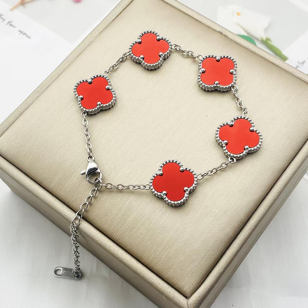 15 мм не теряет цвет четырехлистный клевер титановая сталь пять цветов браслет женская мода универсальный высококлассный чувство женского браслета