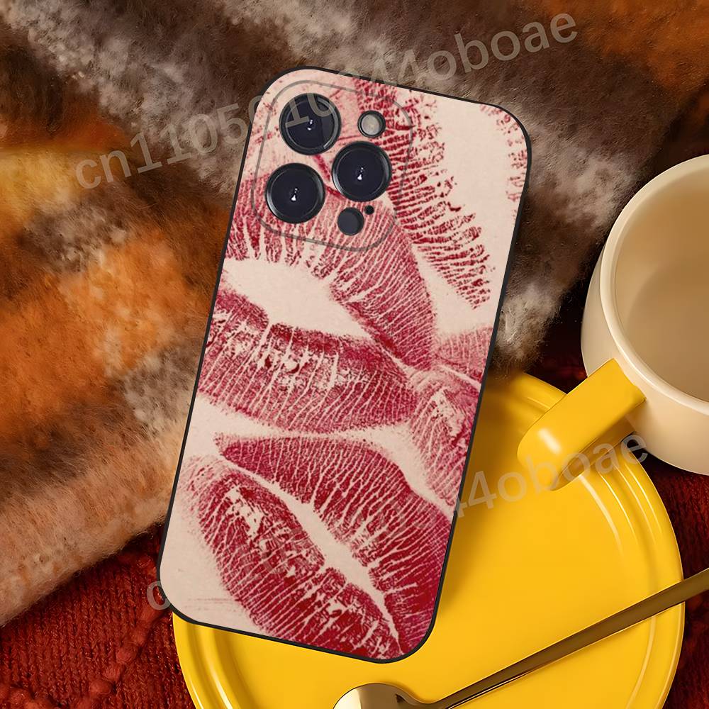 Красная губа Чехол для телефона для iPhone 17,16,15,14,13,12,11,Pro,MAX,Plus ТПУ Мягкий Приятный для кожи Чехол