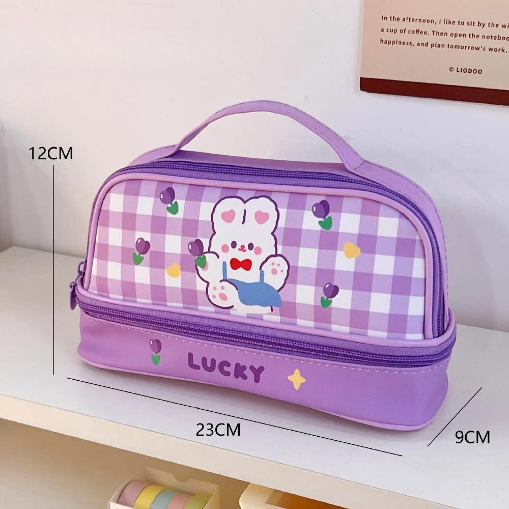 Cartoon Large Capacity Pen Bag Student Handheld Pen Bag Double Layer Storage Bag Cute And Simple Makeup Bag Stationery Box