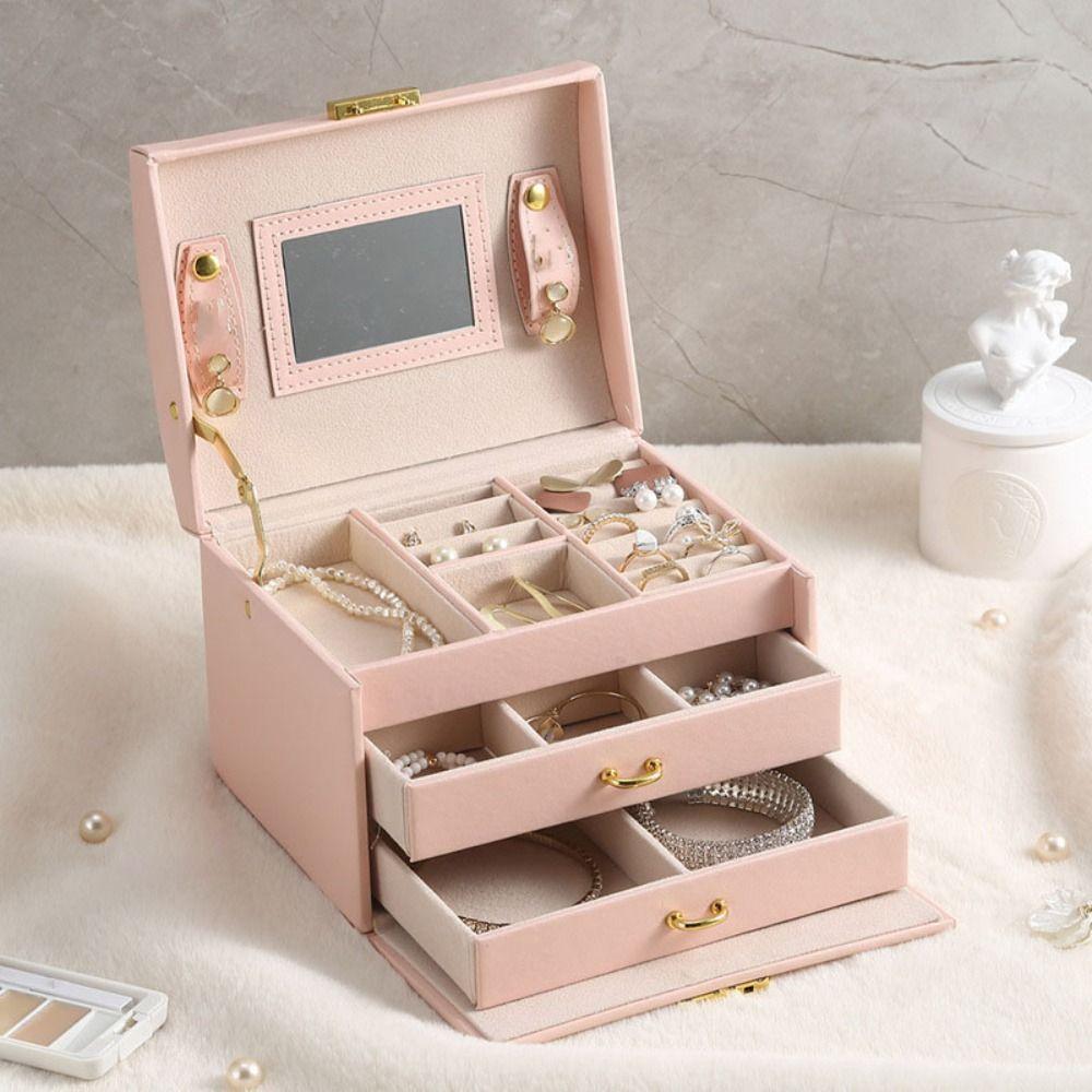 Rings Necklace Jewelry Holder PU Leather Jewelry Storage Case Simple Square Jewelry Box Vacation
