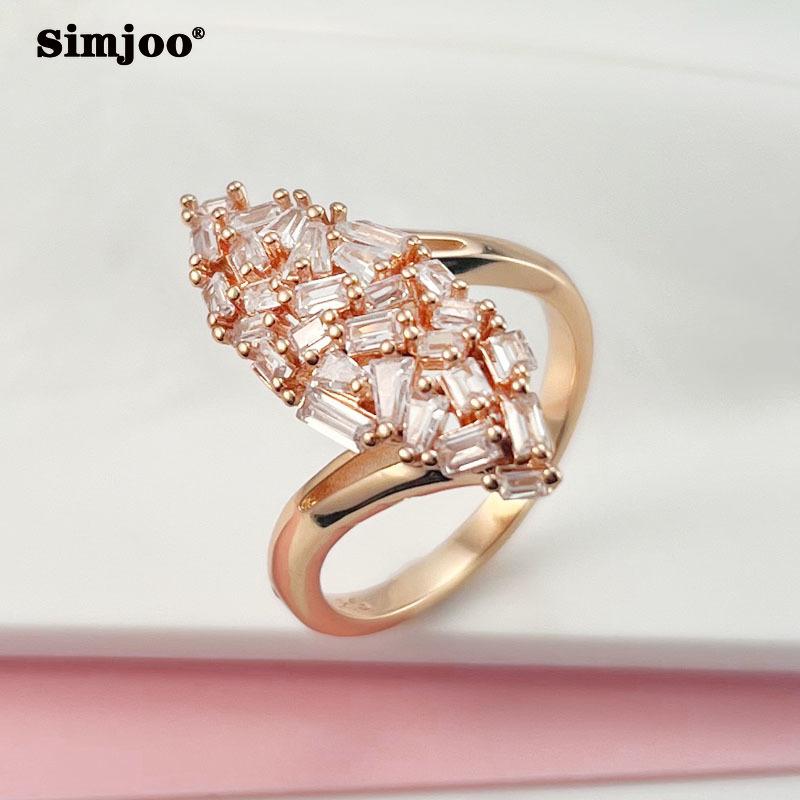 Кольцо SIMJOO с цирконием для женщин, модное, розовое золото, индивидуальное кольцо