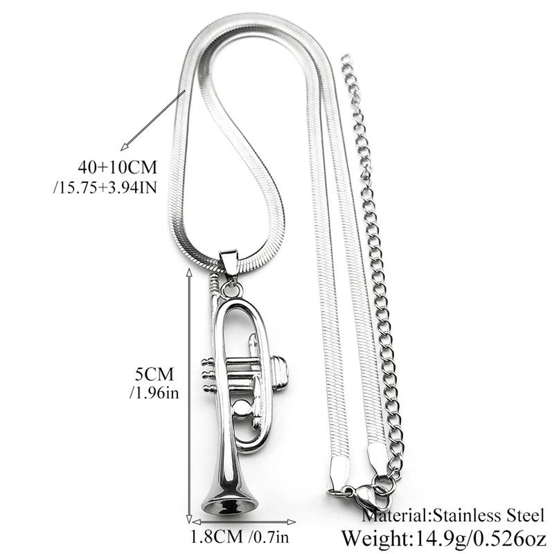 Retro Musical Instrument Trumpet Neck Chain For Women Men Stainless Steel Silver Color Hiphop Fashion Necklace Jewelry Gifts