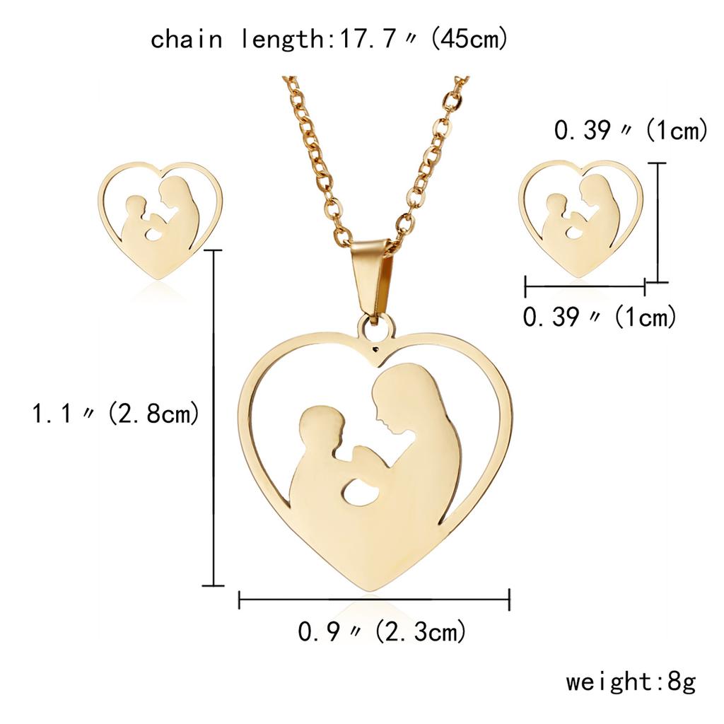 Stainless Steel Gold Color I Love MAMA Letter Necklace Earrings Set For Women Heart Mom Daughter Figure Mother's Day Jewelry Set