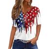 Women's T Shirt Independence Day Print Button Short Sleeve Daily Weekend Fashion Basic V- Neck Regular Top