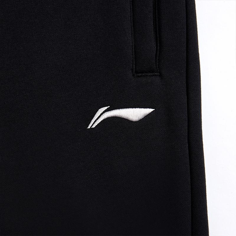 Li-Ning Однотонные флисовые свободные прямые трикотажные спортивные брюки мужские низы черного цвета AKLUE29-1