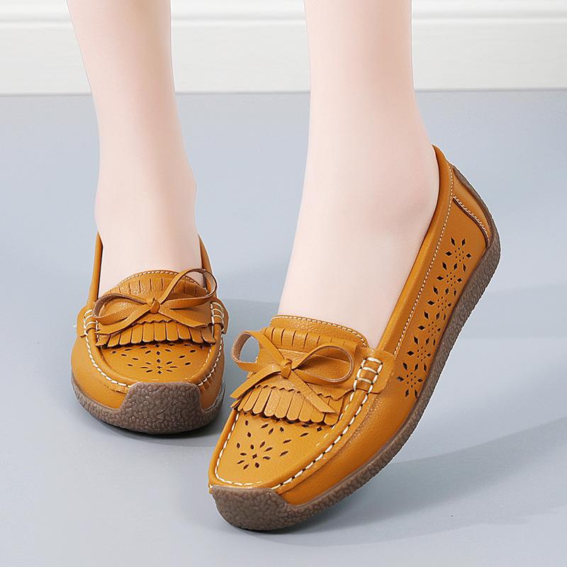Spring Summer Shoes for Women Genuine Leather Casual Slip On Shoes Ladies Flats Shoes Plus Size