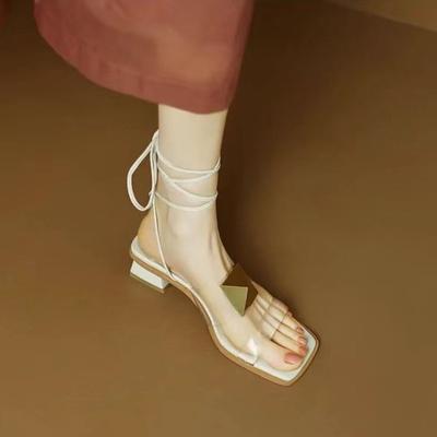 Босоножки на квадратном каблуке Новые летние с квадратным носком Металлическая пряжка Ремешок через подъем Мягкие Низкий Нескользящие Износостойкие Туфли на каблуке