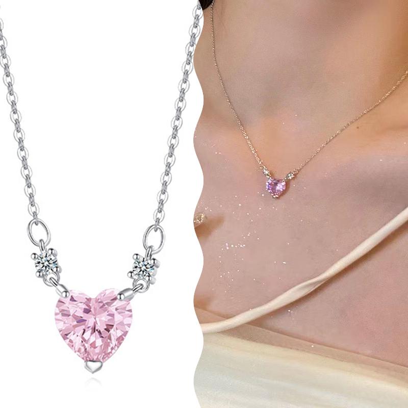 Блестящий циркон розовое сердце ожерелье кулон для женщин девочек вечерние украшения подвеска ожерелье ключица цепочка подарки