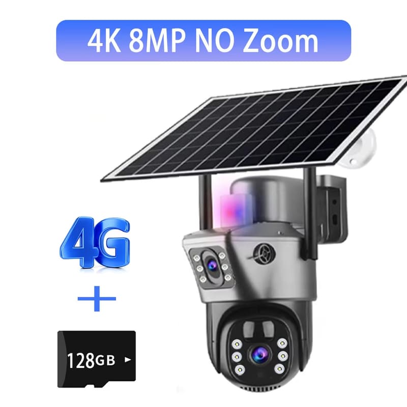 LS VISION Solar Outdoor Surveillance Camera 4G Sim 6K 12MP Three Lens 10 Digital Zoom Wireless Cctv PTZ IP66 Security Solar Panel Cameras