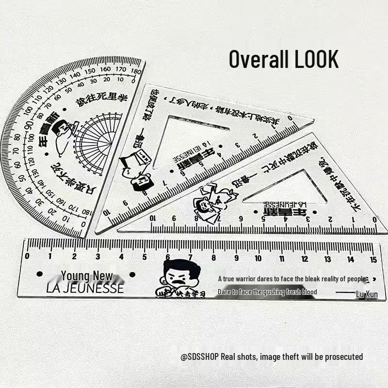 Cute Cat Acrylic Ruler Set - 4-Piece Cartoon Stationery for Students
