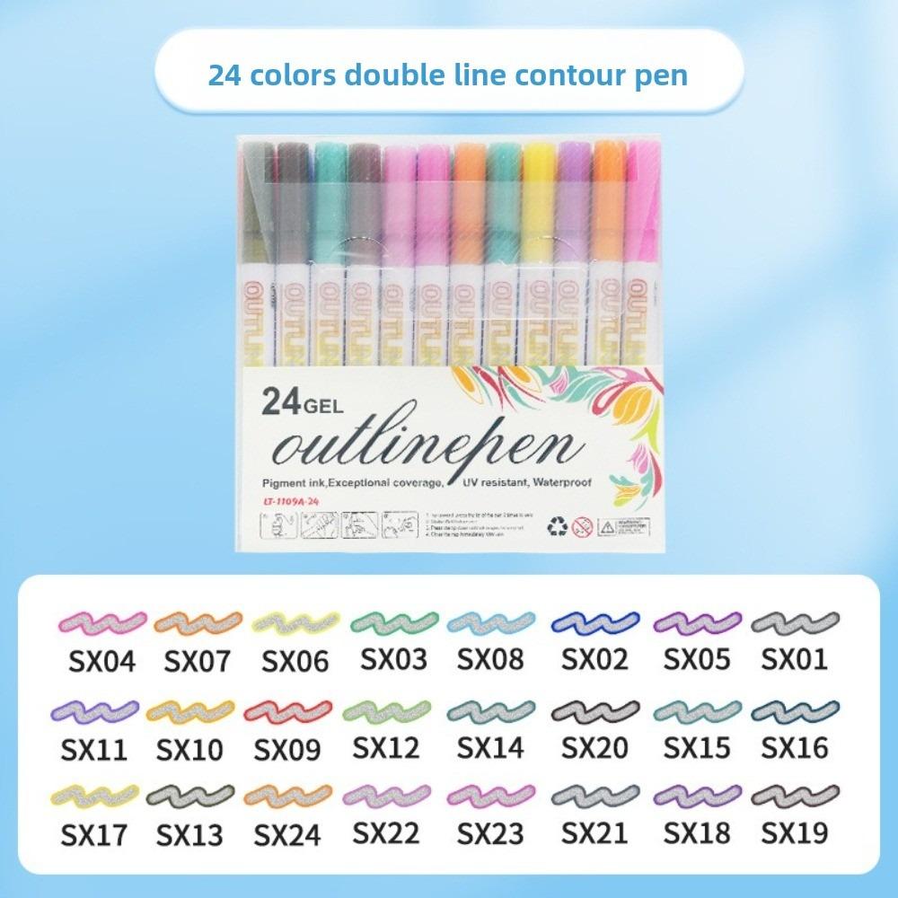 Multicolour Marker Pen Double Line Metallic Paint Marker New Outline Marker Set  for Girls Teens